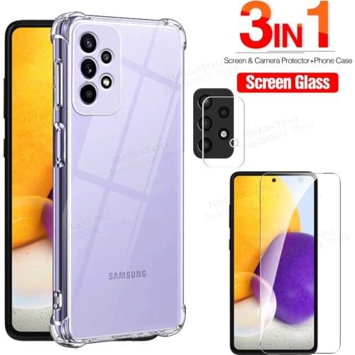 Transparent Clear TPU Silicone Case For Samsung A72 4G Tempered Glass for Galaxy A72 5G A 72 6.7'' Camera Protection Film cover