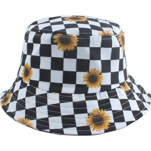 2021 Sunflower Plaid White Black Bucket Hat Flat Top Fisherman Hat Hip-Hop Caps Hats Summer Fashion Design Panama Hat