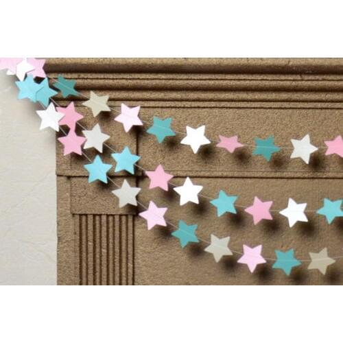 Blue lagoon pink beige star paper garland 10ft Home Baby party decorations Wedding