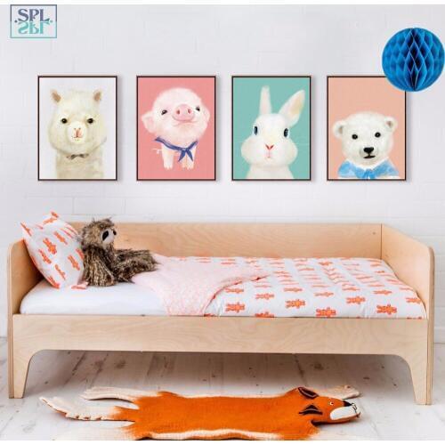 SPLSPL Watercolor Cute Animal Penguin Canvas Art Print Poster Rabbit Nursery Decoration Wall Picture for Kids Room No Frame