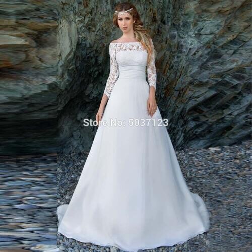 2021 Beach Off the Shoulder Wedding Dresses Long Sleeves Lace Appliques Bridal Wedding Gowns Button Illusion Vestido De Noiva