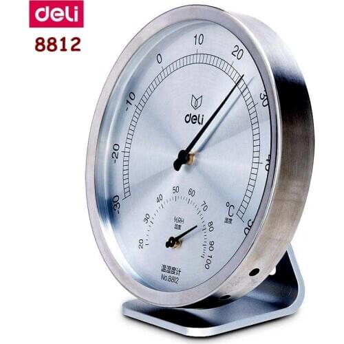 Deli 8812 Stainless Machanical Thermo-Hygrometer Mechanical induction element no need battery Temperature and humidity meter