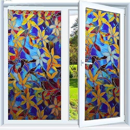 Stained Flower Pattern Frosted Window Film Static Cling Heat Control Privacy Protection Removable Drop-Shipping Window Covering