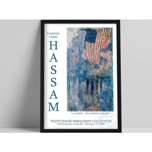 Childe Hassam Museum Exhibition Poster, The Avenue In The Rain Canvas Painting, Vintage American Impressionism Home Wall Decor
