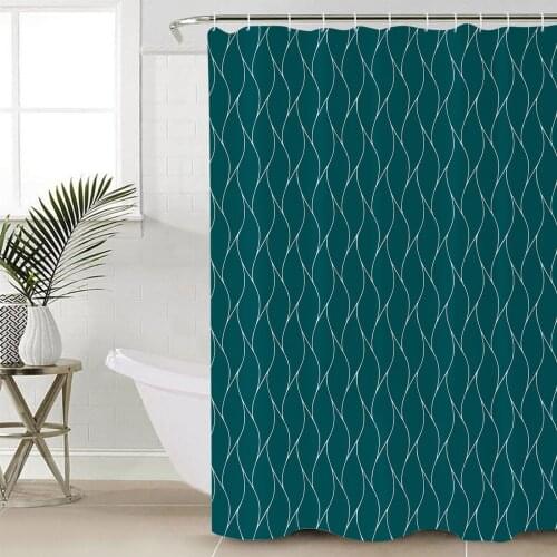 Turquoise Color Wave Pattern Texture Shower Curtains Waterproof Bathroom Curtain Frabic Polyester Bathroom Curtain with Hooks