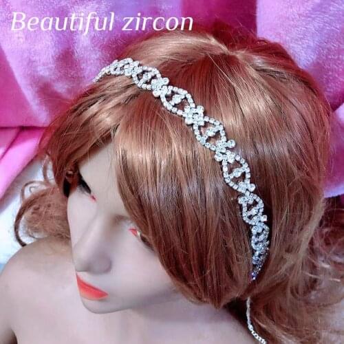 Pomecia womens fashion shiny Rhinestone Crystal adjustable forehead chain elastic hair band bride hair accessories wedding part