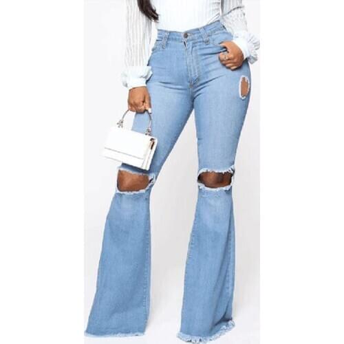 2020 New Ladies Jeans Ripped Fringe Sexy Flared Pants Women Pants Mid-Waist Blue Jeans Fashion Elegant Casual Comfortable Pants