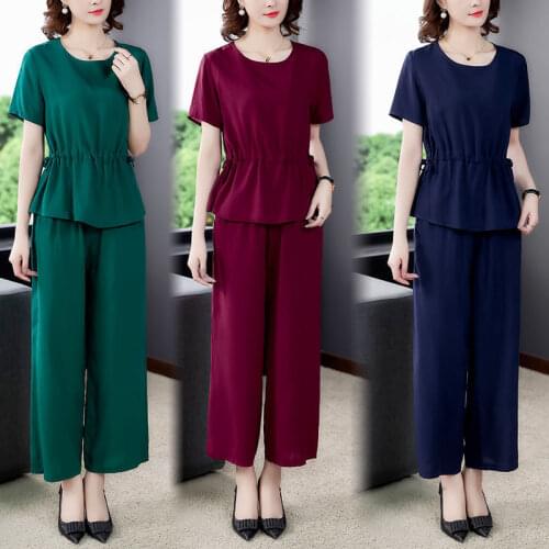 2 Piece Sets Tracksuit Womens Outfits 2021 Summer Short Sleeve Cotton O Neck Solid Two Piece Pants Suits Plus Size 4XL Y820