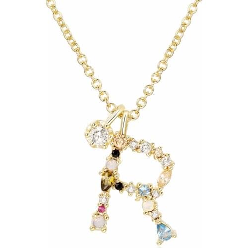 26 Letter Necklace 14K Gold Plated Exquisite Colorful Rhinestone Zircon Necklace Womens Jewelry Gift