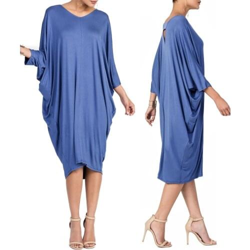 HOOYI 2019 Fashion Women Loose Batwing Sleeve Summer Dress Plus size Clothes Solid color Dresses