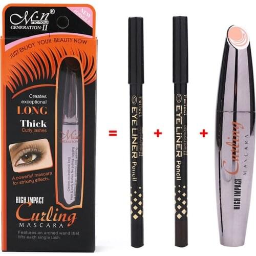 3PCS/Set Professional Makeup Kit Waterproof 3D Mascara Black & Brown Eye Liner Thick Lengthening Eye Lashes Cosmetics TSLM1