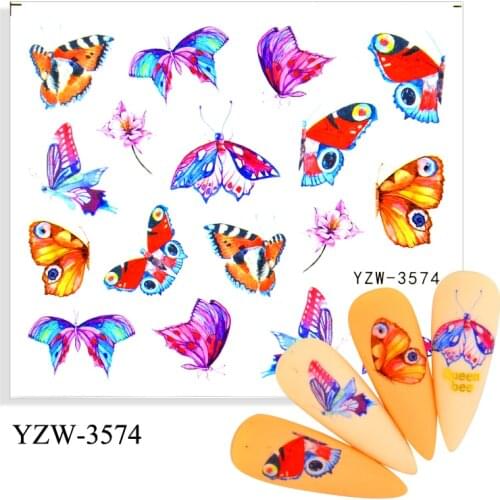 LCJ 4PCS/LOT Butterfly Nail Sticker Flower Leaf Water Decal Transfer Nail Sliders Summer Tattoo Nail Art Decoration Tip