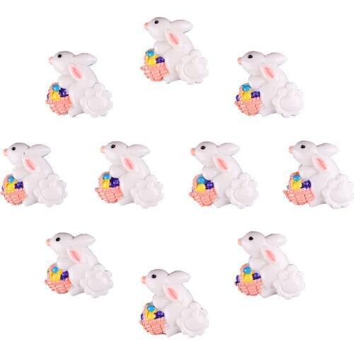 50pcs Rabbit Bunny with Basket Easter Eggs Resin Scrapbooking Hair Bow Clip Center Crafts Embellishment Charms Cabachons