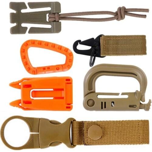6pcs Molle System Backpack Connection Buckled Kit Nylon Hanging Water Bottle Clip Belt D Eagle Mouth Shape Hook outdoor tools