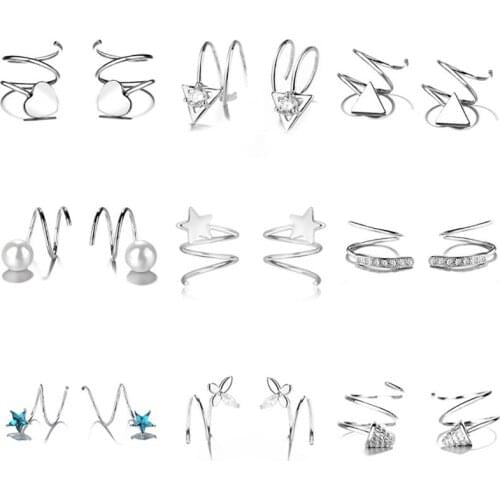 9 Pairs Ear Cuffs Women Earrings Creative Retro Silver Color Stud Earrings Statement Earrings Jewelry Accessories For Women