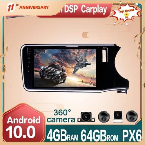 Android 10 Car Multimedia Radio Player 360 Panoramic Camera For Honda City Grace 2014 + Car GPS Navigation 64GB DVD DSP carplayT