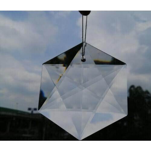 Camal 2pcs 100mm Clear Crystal Hexagram Prisms Pendants Lamp Chandelier Parts Hanging Ornament Suncatcher Widow Gift Home Decor