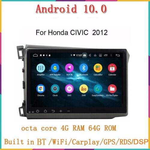 Android 10.0 auto radio car dvd multimedia player for Honda civic 2012-2015 with octa core PX5 wifi bluetooth 4.2 head unit