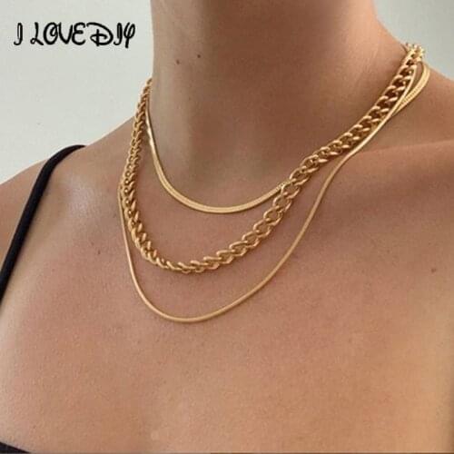 Fashion Multilayer Golden Chain Necklace Ladies Collar Sweater Metal Choker Necklace Party Jewelry Gift Snake Chains