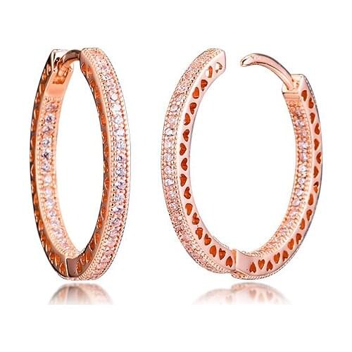 CKK Silver 925 Jewelry Rose Sparkle & Hearts Hoop Earrings For Women Gift Sterling Silver Original Earring серьги