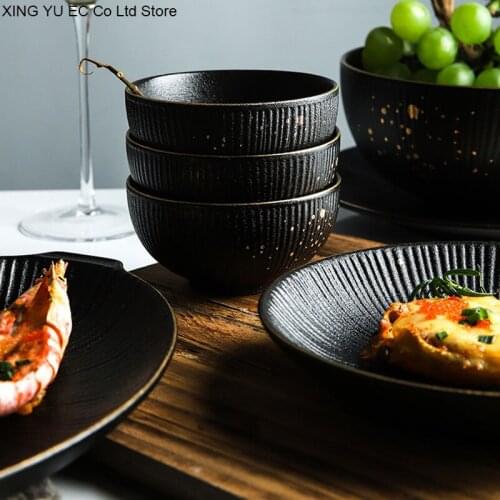 Japanese-style Household Ceramic Plate Round Dinner Plate 10 Inch Steak Plate Creative Phnom Penh Black Frosted Tableware