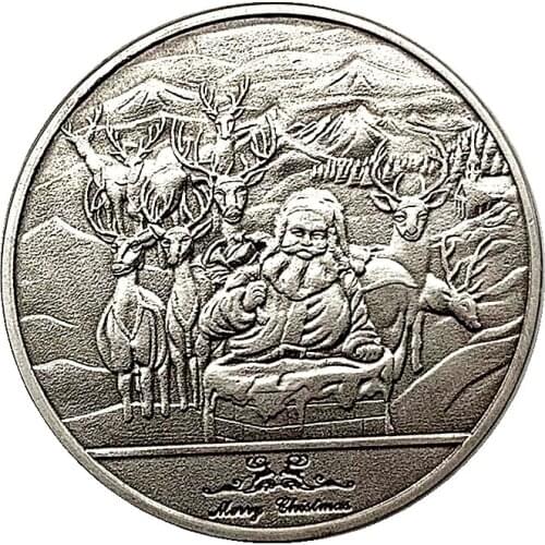 Europe and America Christmas Sleigh Antelope Commemorative Coin Embossed Santa Claus Collection Coin Gift Lucky Coin