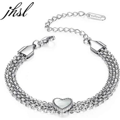 JHSL Women Bracelets with Heart Charm Multi Layered Silver Rose Gold Color Stainless Steel Female Bangles Fashion Jewelry