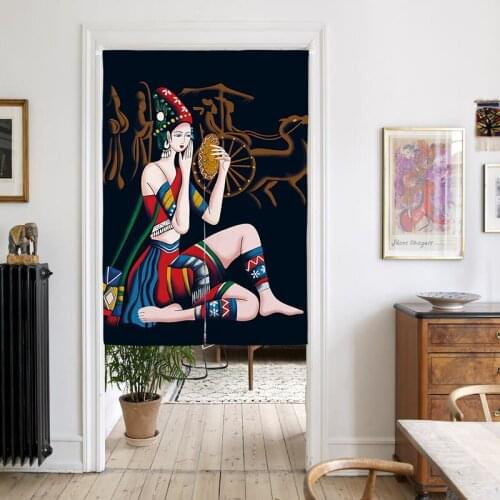 Chinese Ethnic Style Door Curtain for Kitchen Living Room Bedroom Linen Fabric Curtains Traditional Beauties Curtain Tapestry