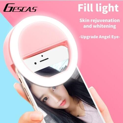 GESCAS Annular Bulb Light Phone Fill Light Clip Battery External Led Ring Lamp Beauty Selfie Ring Light Round Live Annular Tube