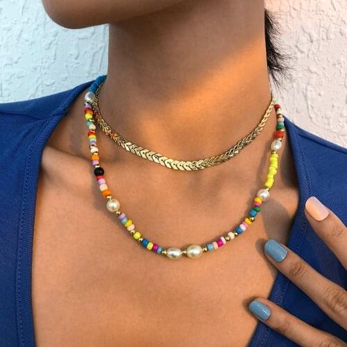 Lalynnly Womens Sweet Temperament Double Layer Imitation Pearl Clavicle Chain Neck Jewelry Beaded Holiday Gifts Wholesale N9224