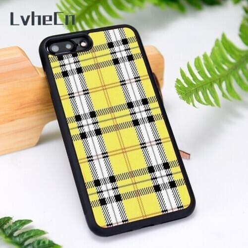LvheCn Silicone Rubber Phone Case Cover for iPhone 6 6S 7 8 Plus X XS XR 11 12 Mini Pro Max Yellow Plaid