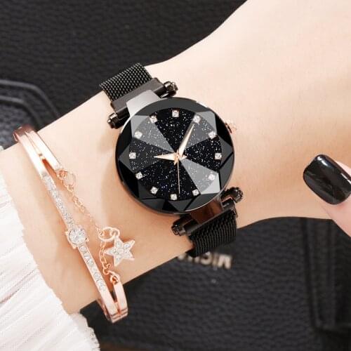 Bracelet Set Women Watches Rose Gold Starry Sky Ladies Watch Steel Mesh Quartz Wrist Watch Female Clock Girls Relogio Feminino
