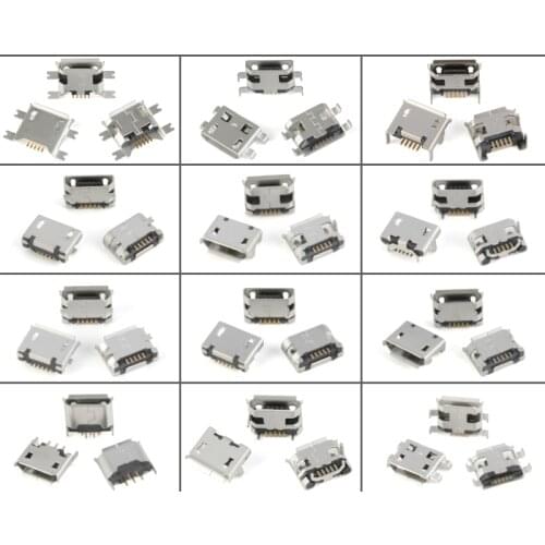60 Pcs/set Micro USB Connector 12 Models Socket Jack USB Connectors Set For Lenovo Huawei Samsung MP3 SMD DIP Socket Set Kit