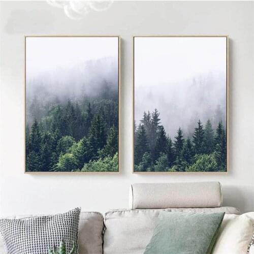 Foggy Forest Nature Landscape Wall Picture Nordic Canvas Art Print Scandinavian Painting Modern Living Room Decoration Poster
