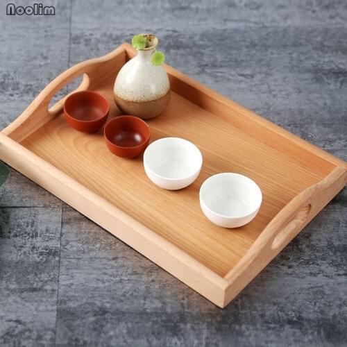 NOOLIM 35x22x5cm Portable Rectangle Bamboo Butler Serving Tray Creative Wood Restaurant Fruit Food Storage Holder Teahouse Decor