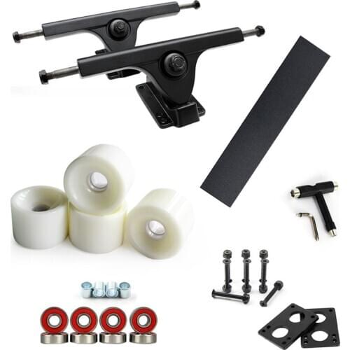 New 7inch Black 70*51mm Longboard Wheels Skateboard Trucks Bridge Combo Set 125mm Grip Tape 6mm Rubber Risperad 35mm Hardware