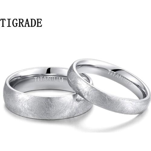 TIGRADE 4mm 6mm Titanium Ring Dome Brushed Special Scratch Design Wedding Band Comfort Fit Size 5-13
