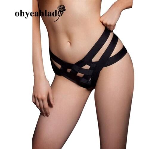Ohyeahlady Sexy Underwear Cage Bandage Brief Thong Panties Black Red Plus Size Panties Femme Elastic Straps Underwear PJ5100