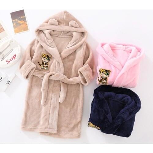 Autumn Winter Baby Kids Sleepwear Robe Flannel Tiger Bathrobe For Girls Boys Pajamas 2-12 Years Teenagers Childrens Clothing