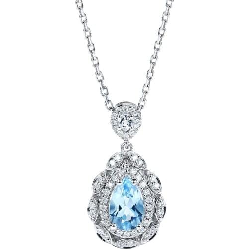 Big Aquamarine Gemstones Diamond Pendant Necklaces for Women Blue Crystal Rose Gold Color Choker Chain Jewelry Bijoux Bague Gift