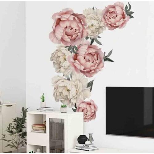 Peony Rose Flowers Wall Sticker Art Nursery Decals Kids Room Wallpaper Wall Art Home Decor Gift Stickers for bedroom 60 x 90cm