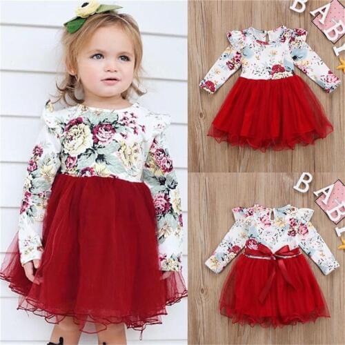 PUDCOCO Toddler Kid Baby Girls Long Sleeve Flower Tulle Tutu Dresses Clothes