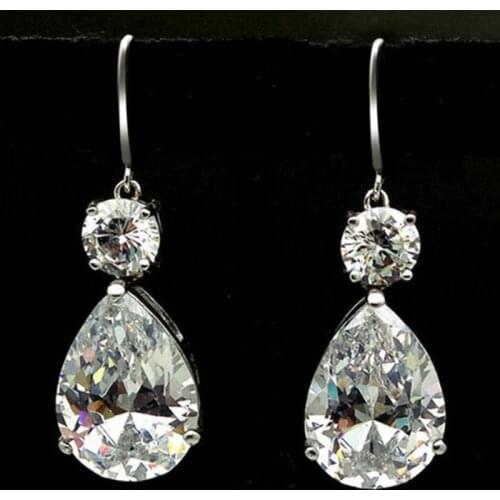 Luxury AAA Cubic Zircon Water Drop Crystal Big Long Dangle Earrings For Brides Women Wedding Jewelry