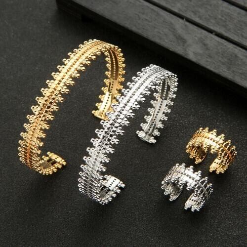 Luxury Unique African Bracelet Bangle Ring Sets For Women Punk Hiphop Rock CZ Dubai Bridal Jewelry Sets FG100291