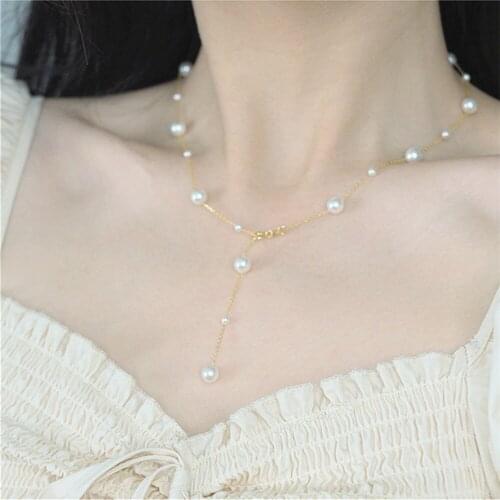 Hand-made Twenty-One Gypsophila Pearl 925 Silver Gold-plated Necklace Elegant Temperament Tassel Clavicle Necklace For Lady Gift