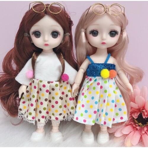 BJD 17cm Dolls Body Make-up 3D Eyes Long Wig Hair Beautiful Princess Baby Girl Dolls DIY Toy for Girls
