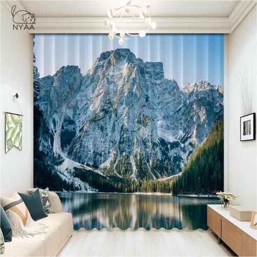 Mountain Forest Lake Landscape Blackout Curtain Child Bathroom Window Curtains Japanese Decoration Boys Curtain Micro Shading