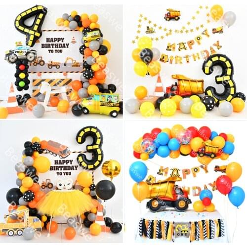 Baby Boy Construction Tractor Theme Inflatable Balloons Truck Vehicle Party Decor40inch Black Number With Sticker Foil Balls