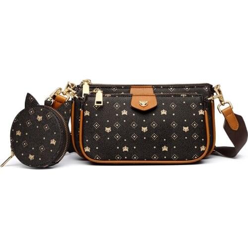 New 3 in 1 Crossbody Bags Signature Women Bag Removable Coin Purse PVC Leather Female Fashion Shoulder Bags