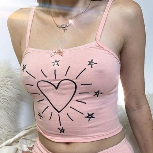 2020 Print Spaghetti Strap Tops Sleeveless Sweat Cute Y2K Crop Top Summer Fashion Tees Fashion Backless Cami 90s Streeetwear